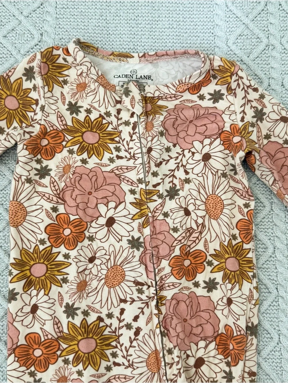 Caden Lane City Mouse Floral Footie Set Newborn 0-3M Groovy Mauve Daisy Boho
